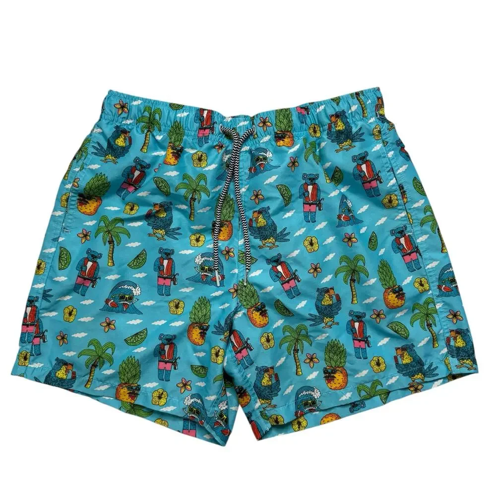 MULGA X BOARDIES Koala Beach Mens Shorties Swim Shorts Sz Medium Blue Tropical